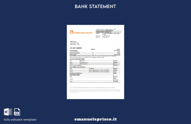 modello word di estratto conto bancario in stile verificato della Croazia Podrav